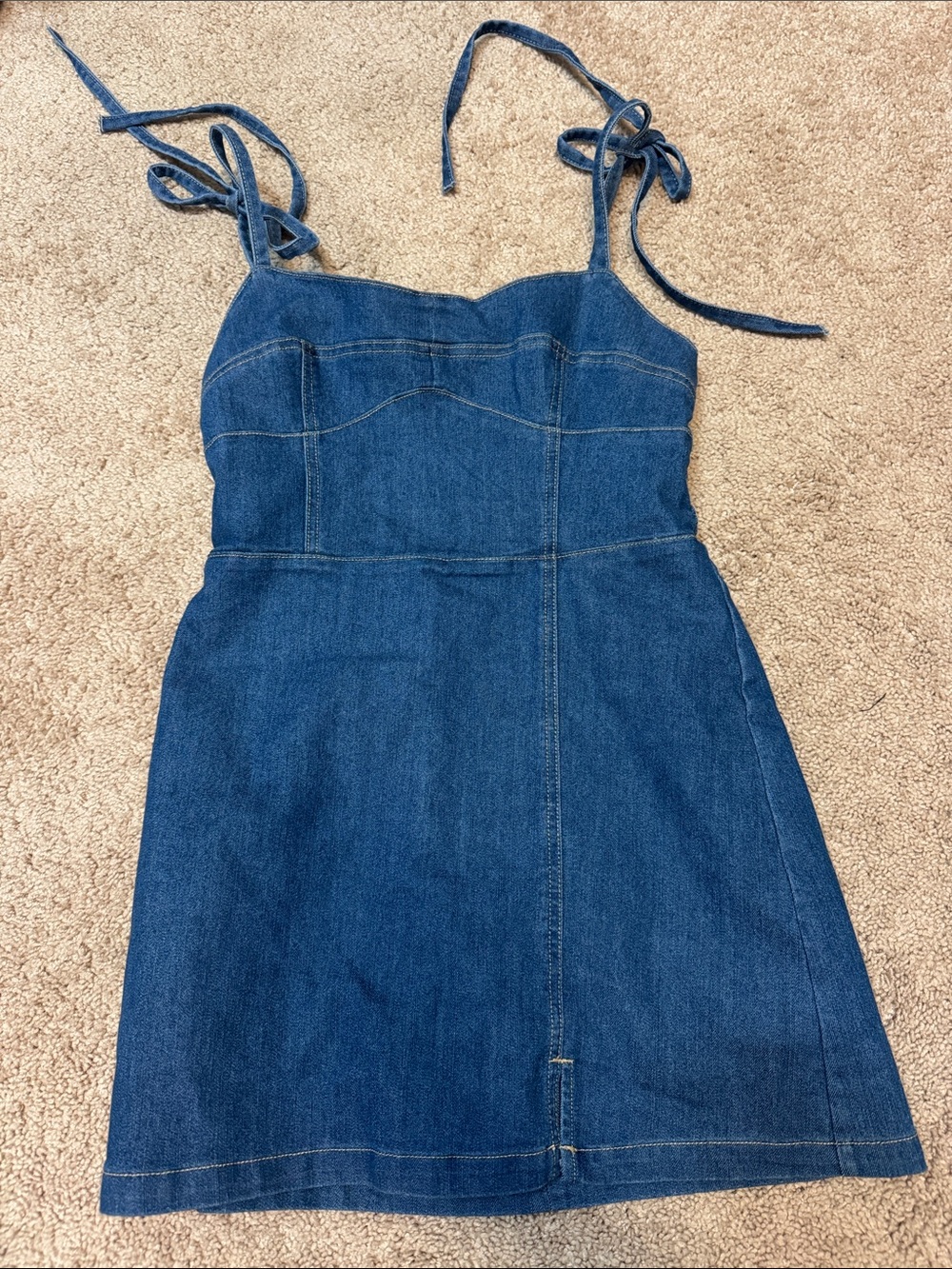 Blue Denim Tie-Strap Mini Dress
